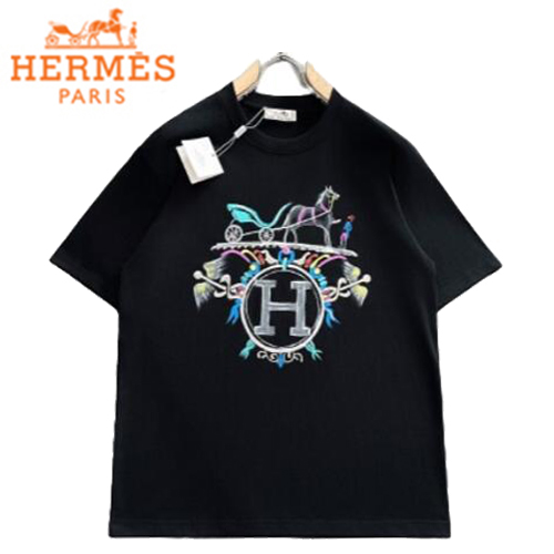 HERMES-031910 에르메스 블랙 프린트 장식 티셔츠 남성용