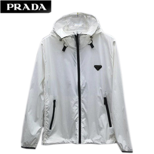 PRADA-081110 프라다 화이트 트라이앵글 로고 바람막이 후드 재킷 남성용