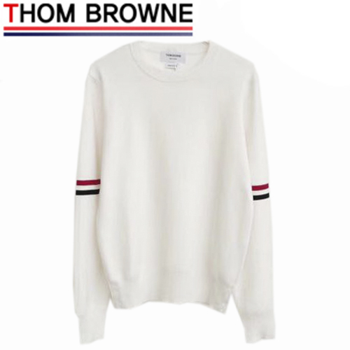 THOM BROWNE-09143 톰 브라운 화이트 니트 코튼 스트라이프 장식 스웨터 남여공용