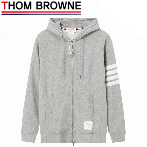 THOM BROWNE-03018 톰 브라운 라이트 그레이 스트라이프 장식 후드 재킷 남여공용