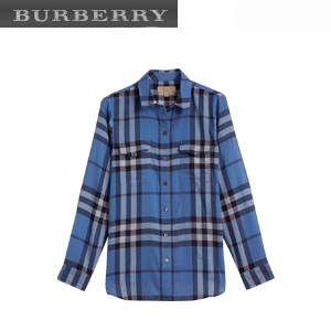 BURBERRY-40369601 버버리 하이드레인저 블루 체크 코튼 셔츠 여성용
