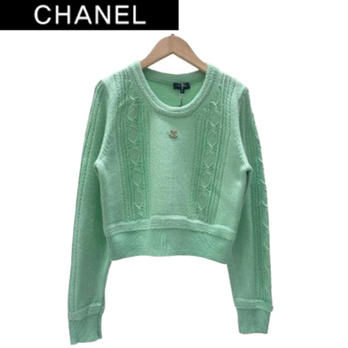 CHANEL-123012 샤넬 민트 그린 CC 로고 장식 스웨터 여성용