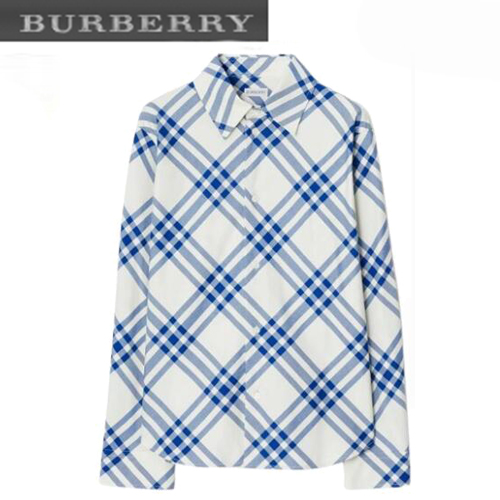 BURBERRY-80776741 버버리 블루 체크 코튼 플란넬 셔츠 여성용