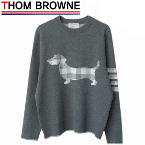 THOM BROWNE-111212 톰 브라운 그레이 니트 코튼 체크 무늬 디테일 스웨터 남여공용