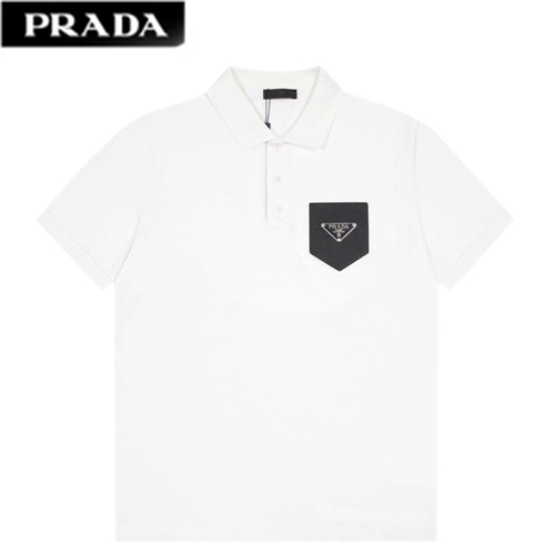 PRADA-060812 프라다 화이트 트라이앵글 로고 폴로 티셔츠 남성용