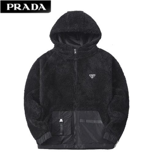 PRADA-122212 프라다 블랙 시어링 트라이앵글 로고 후드 쟈켓 남여공용