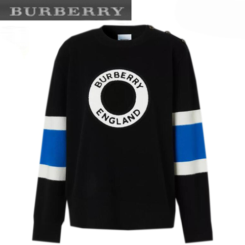 BURBERRY-80583961 버버리 블랙 로고 그래픽 아플리케 울 캐시미어 스웨터