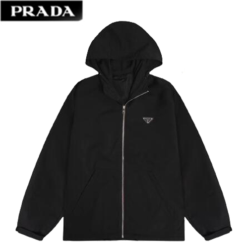 PRADA-08295 프라다 블랙 트라이앵글 로고 바람막이 후드 재킷 남성용