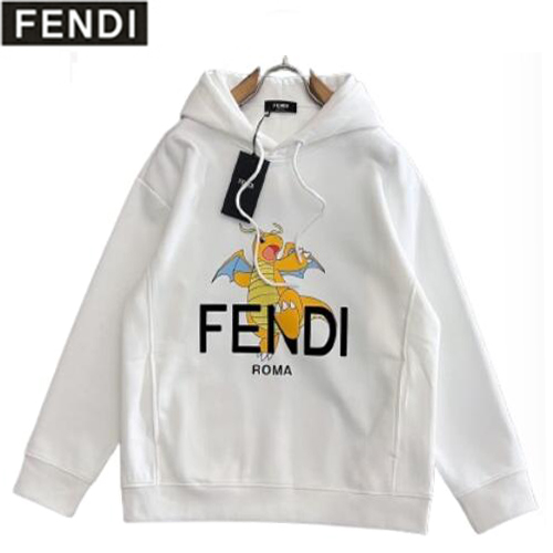 FENDI-030810 펜디 화이트 프린트 장식 후드 티셔츠 남성용