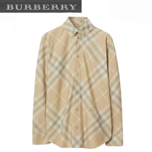 BURBERRY-80835941 버버리 베이지 체크 코튼 셔츠 여성용