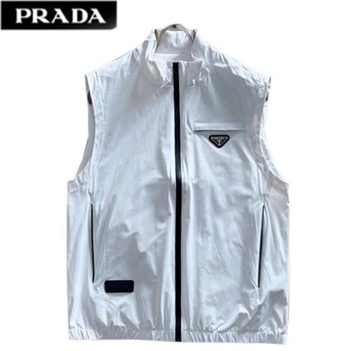 PRADA-022612 프라다 화이트 트라이앵글 로고 바람막이 조끼 남성용