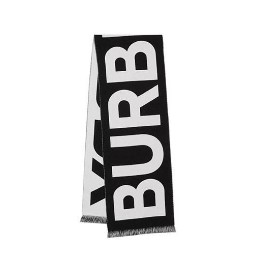BURBERRY-80355241 버버리 블랙 로고 울 자카드 스카프