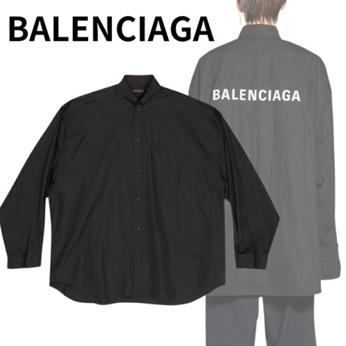 BALENCIAGA-725377 발렌시아가 블랙 로고 프린트 오버사이즈 셔츠 남녀공용