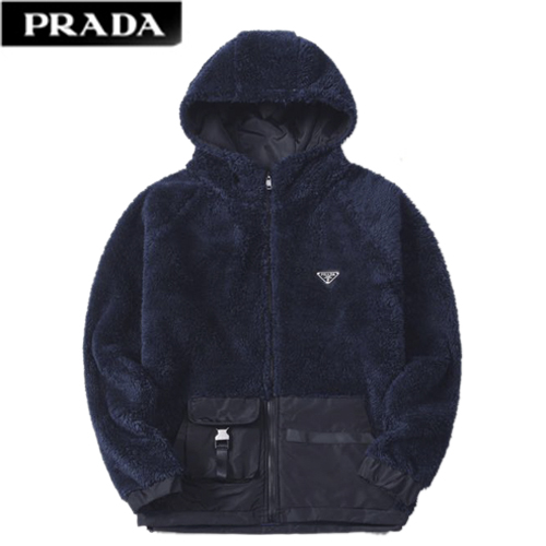 PRADA-122213 프라다 네이비 시어링 트라이앵글 로고 후드 쟈켓 남여공용