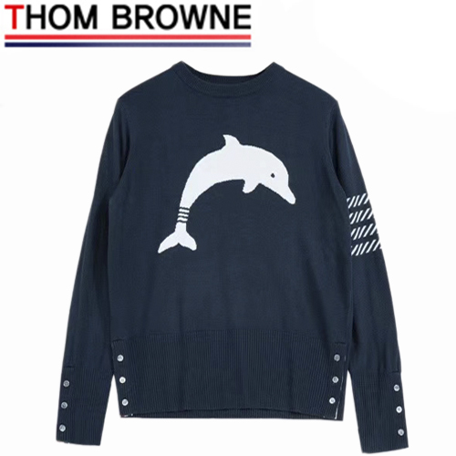 THOM BROWNE-10158 톰 브라운 네이비 캐시미어 프린트 장식 스웨터 남여공용