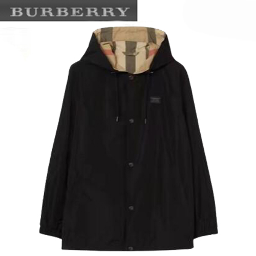 BURBERRY-032013 버버리 블랙 나일론 체크 무늬 양면 바람막이 후드 재킷 남여공용