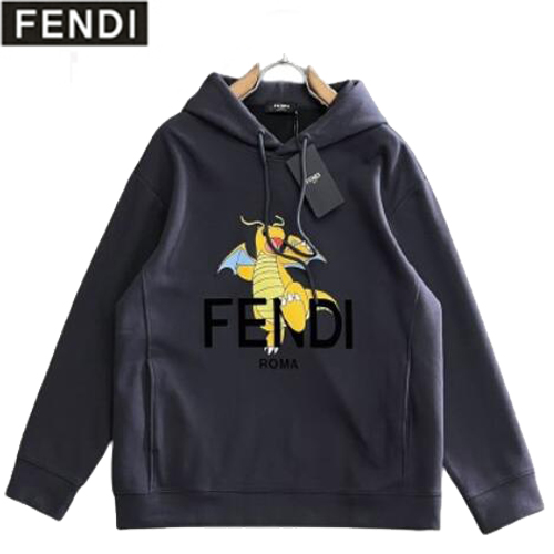 FENDI-030811 펜디 블랙 프린트 장식 후드 티셔츠 남성용