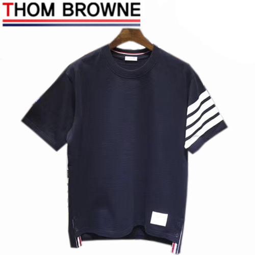 THOM BROWNE-052713 톰 브라운 네이비 코튼 스트라이프 장식 티셔츠 남성용