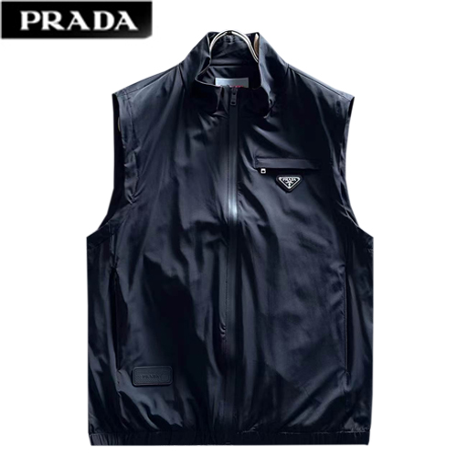 PRADA-022614 프라다 블랙 트라이앵글 로고 바람막이 조끼 남성용
