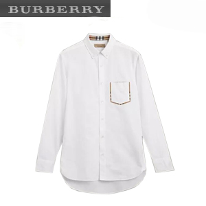 [스페셜오더]BURBERRY-80030881 버버리 체크 디테일 코튼 화이트 옥스퍼드 셔츠