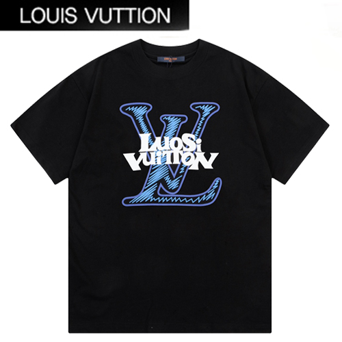 LOUIS VUITTON-042015 루이비통 블랙 LV 시그니처 프린트 장식 티셔츠 남여공용