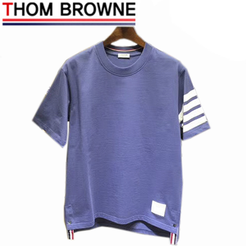 THOM BROWNE-052714 톰 브라운 라이트 블루 코튼 스트라이프 장식 티셔츠 남성용
