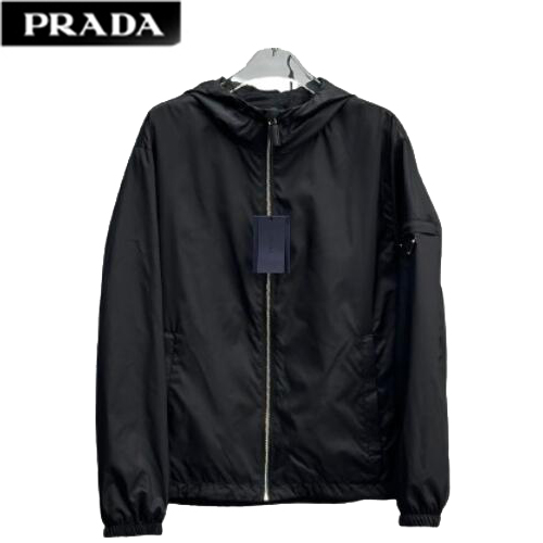 PRADA-031016 프라다 블랙 트라이앵글 로고 바람막이 후드 재킷 남성용