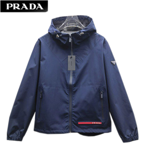 PRADA-08241 프라다 네이비 트라이앵글 로고 바람막이 후드 재킷 남성용