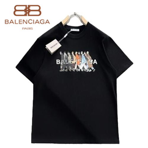 BALENCIAGA-04231 발렌시아가 블랙 프린트 장식 티셔츠 남성용