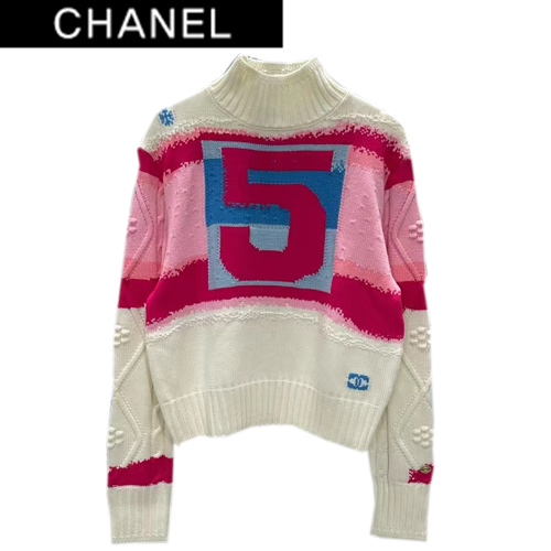 CHANEL-10181 샤넬 화이트/핑크 니트 코튼 스웨터 여성용