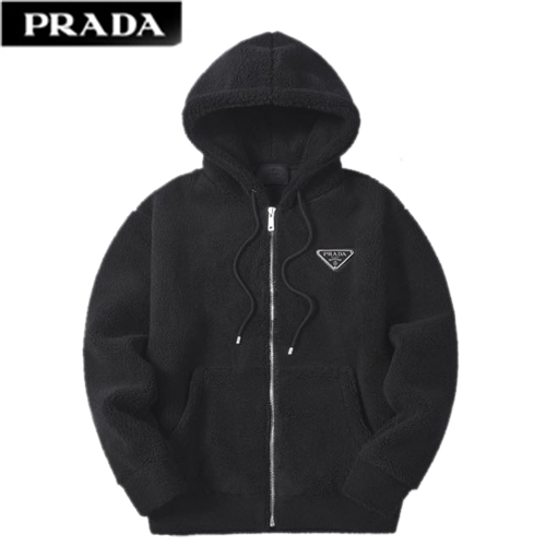 PRADA-12121 프라다 블랙 시어링 트라이앵글 로고 후드 쟈켓 남여공용