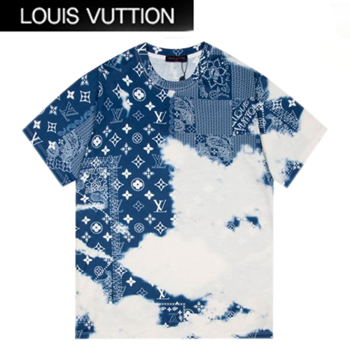 LOUIS VUITTON-06071 루이비통 블루/화이트 모노그램 프린트 장식 티셔츠 남여공용