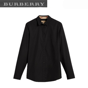 BURBERRY-39927841 버버리 블랙 체크 디테일 스트레치 코튼 셔츠 여성용