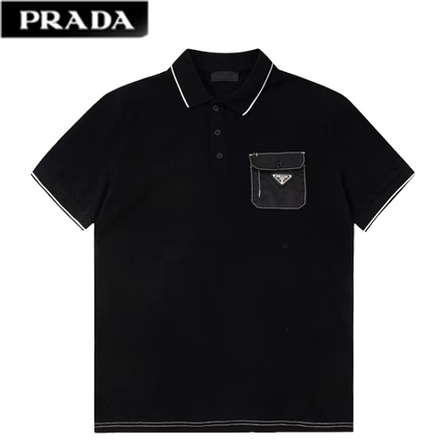 PRADA-05218 프라다 블랙 트라이앵글 로고 폴로 티셔츠 남성용