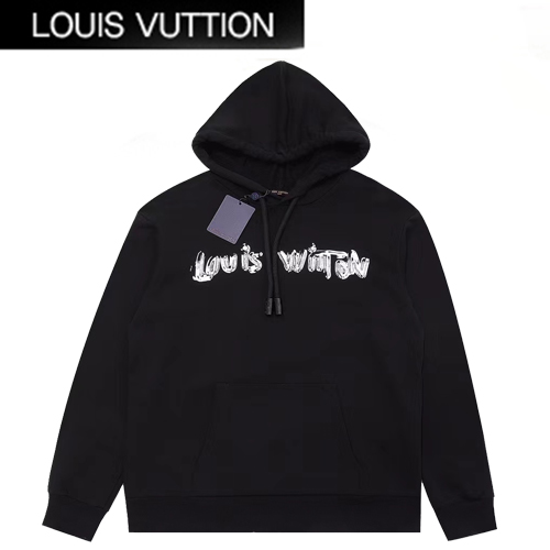 LOUIS VUITTON-12227 루이비통 블랙 프린트 장식 후드 티셔츠 남여공용
