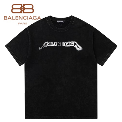 BALENCIAGA-07161 발렌시아가 블랙 프린트 장식 워싱 빈티지 티셔츠 남여공용