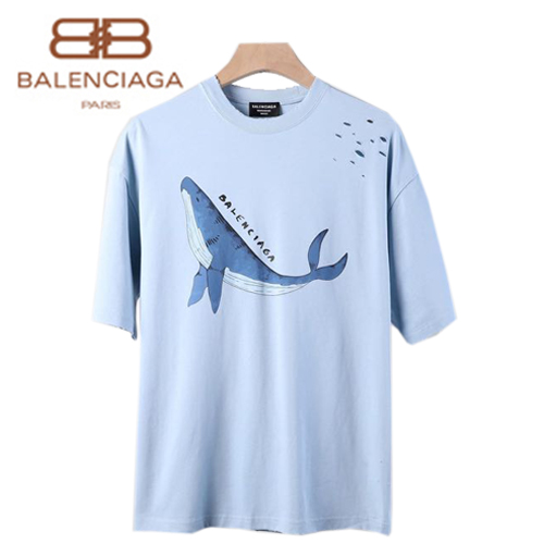 BALENCIA**-05152 발렌시아가 라이트 블루 프린트 장식 빈티지 티셔츠 남여공용