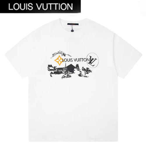 LOUIS VUITTON-07211 루이비통 화이트 프린트 장식 티셔츠 남여공용