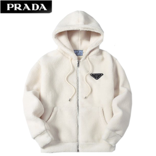 PRADA-12122 프라다 화이트 시어링 트라이앵글 로고 후드 쟈켓 남여공용