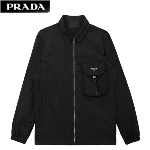 PRADA-08152 프라다 블랙 트라이앵글 로고 장식 바람막이 재킷 남성용