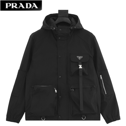 PRADA-03232 프라다 블랙 트라이앵글 로고 바람막이 후드 재킷 남성용