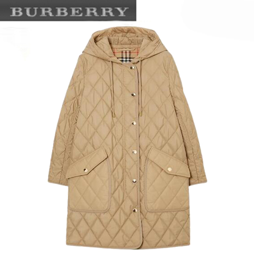 BURBERRY-80487111 버버리 베이지 다이아몬드 퀼팅 체온조절 후드 코트 여성용