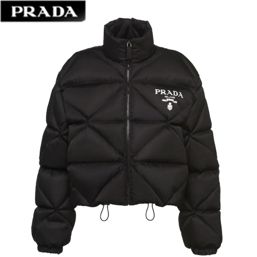 PRADA-291947 프라다 블랙 리나일론 개버딘 크롭 다운 재킷 여성용
