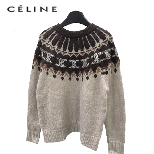 CELINE-12192 셀린느 브라운 크리스탈 장식 스웨터 여성용