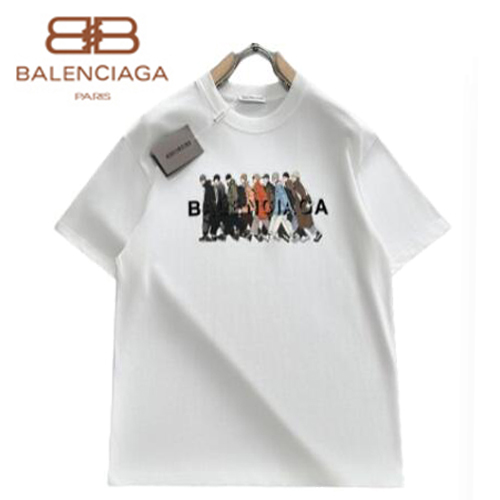 BALENCIAGA-04232 발렌시아가 화이트 프린트 장식 티셔츠 남성용