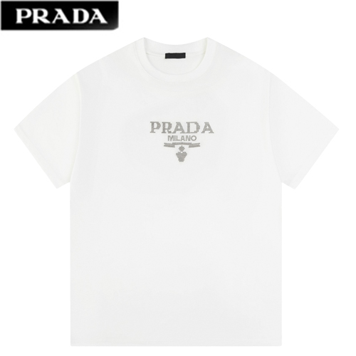 PRADA-03091 프라다 화이트 스터드 장식 티셔츠 남성용