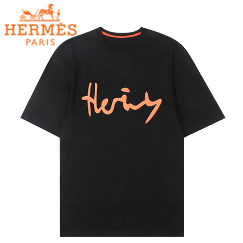 HERMES-06262 에르메스 블랙 프린트 장식 티셔츠 남성용