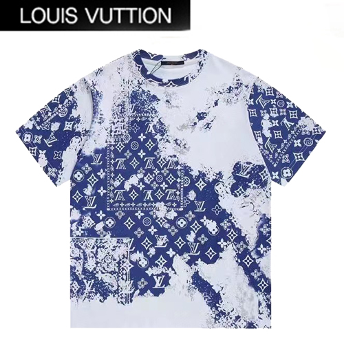 LOUIS VUITTON-03191 루이비통 블루 모노그램 프린트 장식 티셔츠 남여공용