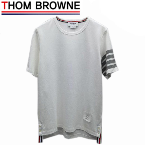 THOM BROW**-04012 톰 브라운 화이트 스트라이프 장식 티셔츠 남성용