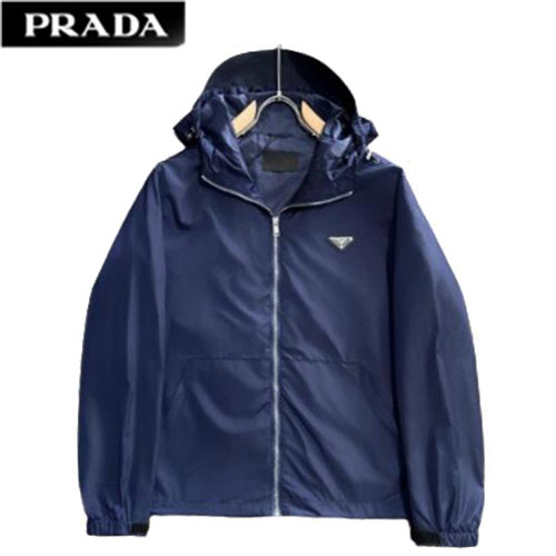 PRADA-04022 프라다 네이비 트라이앵글 로고 바람막이 후드 재킷 남성용